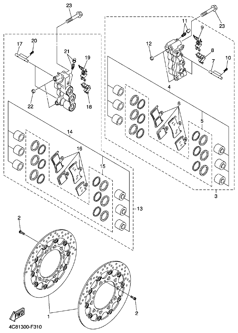 Yamaha R1 2008 FRONT BRAKE CALIPER parts diagram